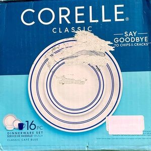 Corelle Classic Cafe Blue Dinnerware 16-Pc Set  4-Plates 4-Bowls 4-Mugs 4-Desser